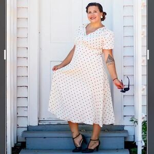 129. CREAM PUFF 50'S FLAIR polkadot A Line Dress